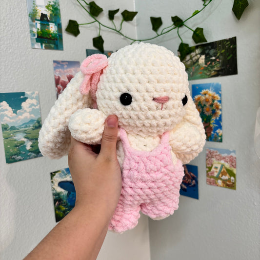 Crochet Bunny in Pink Overalls